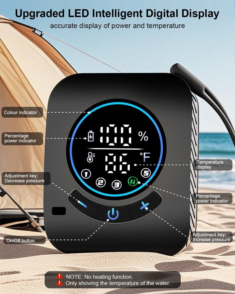 AUTOPkio Portable Shower, 8000mAh Rechargeable Camping Shower Pump with 5 Speed Modes, LED Display, IPX8 Waterproof, 10 L/min Electric Outdoor Shower Kit for Travel, Car, RV, Hiking, Beach, Pet - Image 3
